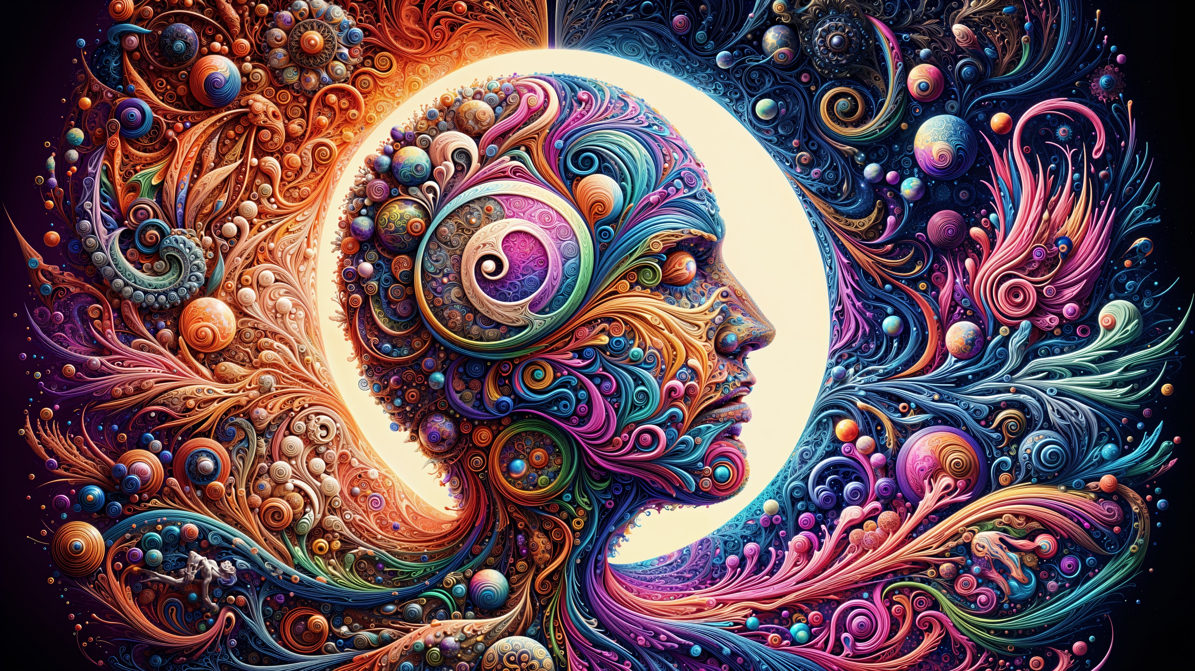 Abstract Profile Surrounded by Colorful Patterns
