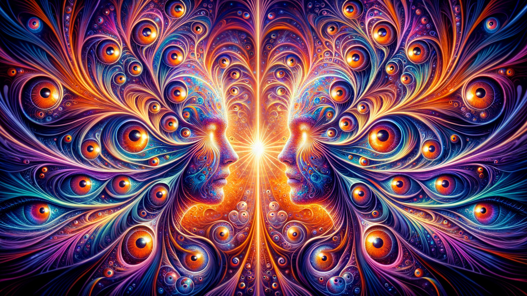 Colorful Abstract Design with Mirrored Faces and Patterns