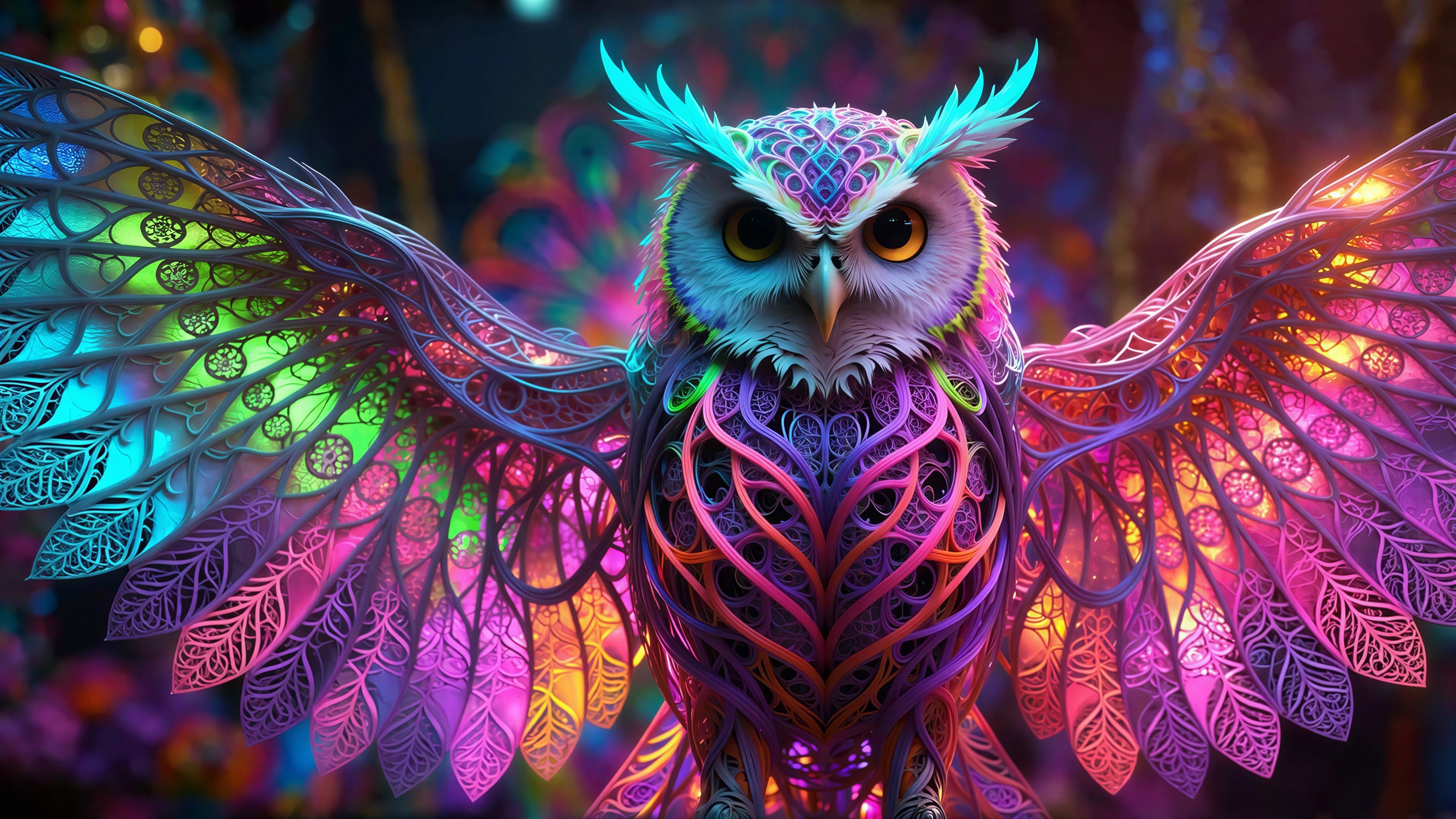 Vibrant Stained Glass Owl with Intricate Patterns
