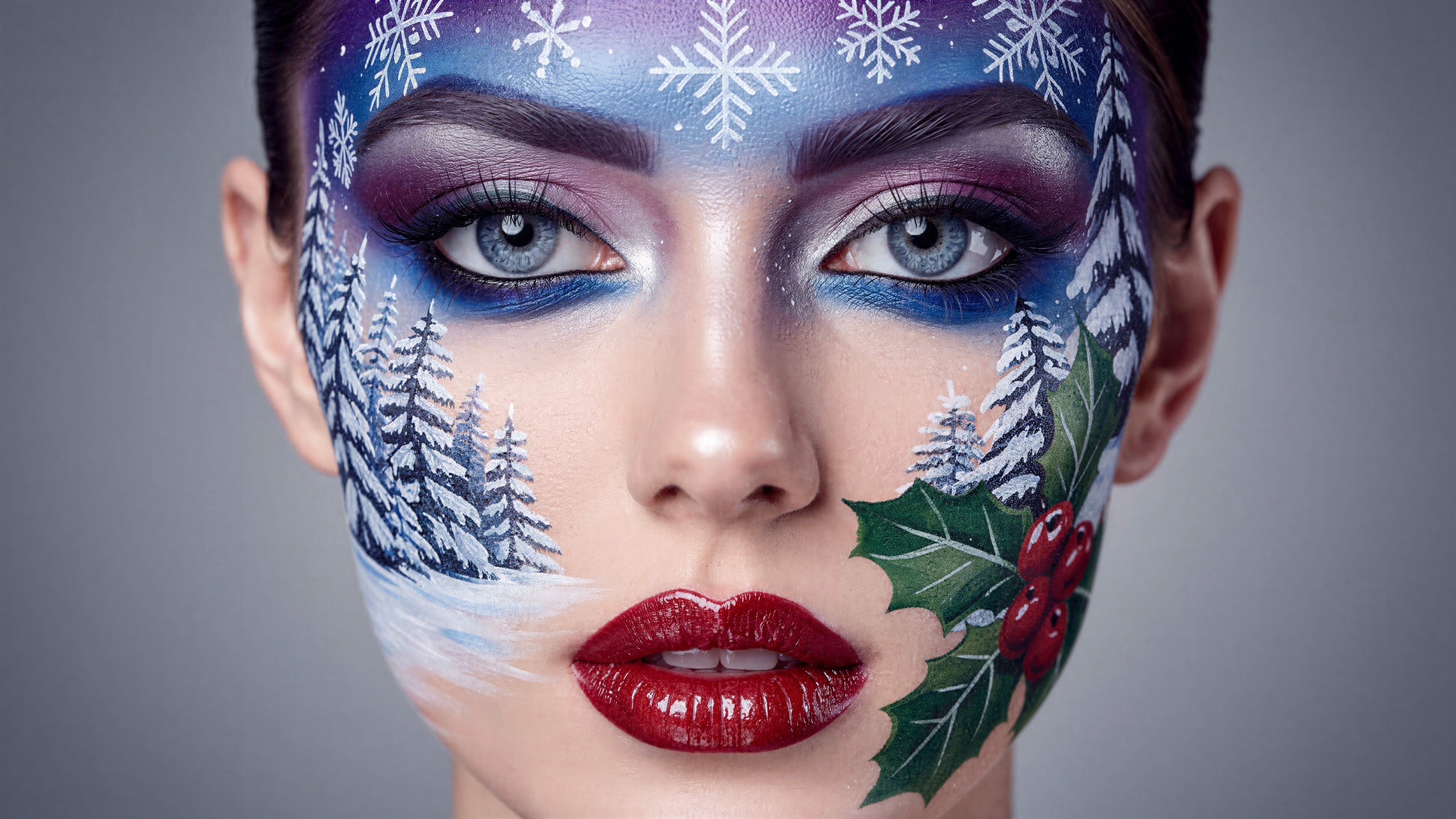 Close-Up of Artistic Winter Wonderland Makeup Design