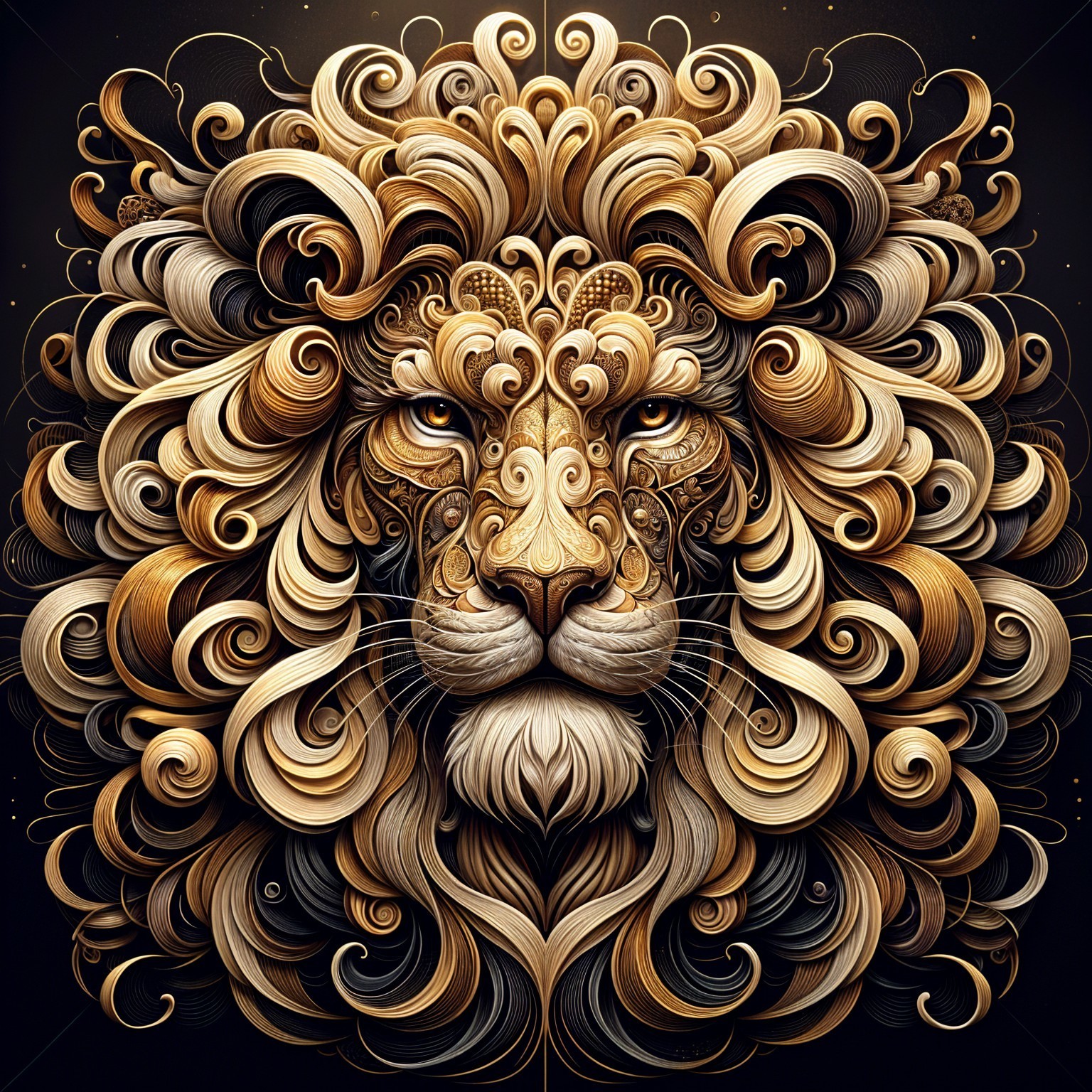 Intricate Lion's Face with Swirling Patterns and Details