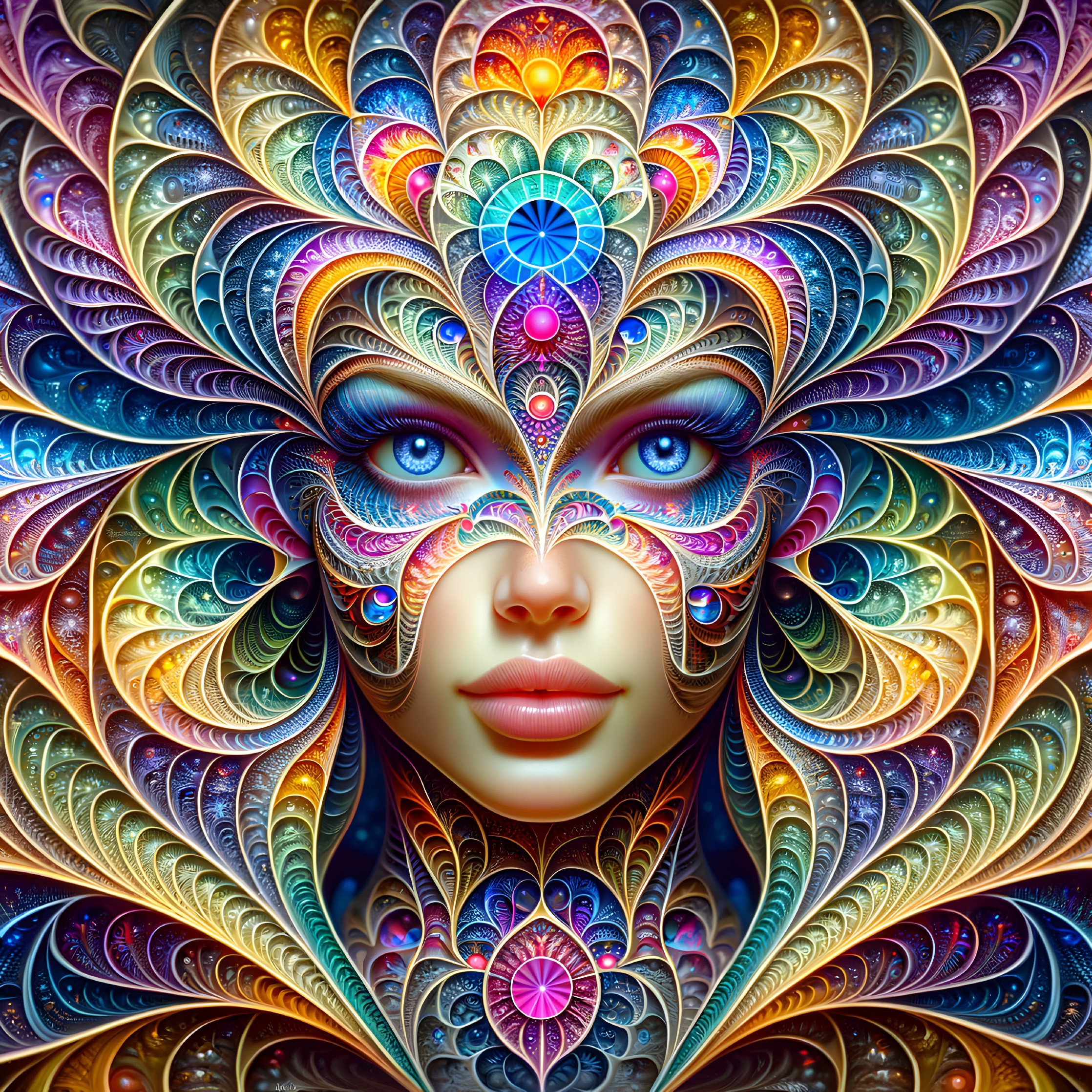 Intricate Fractal Face Design with Vibrant Colors