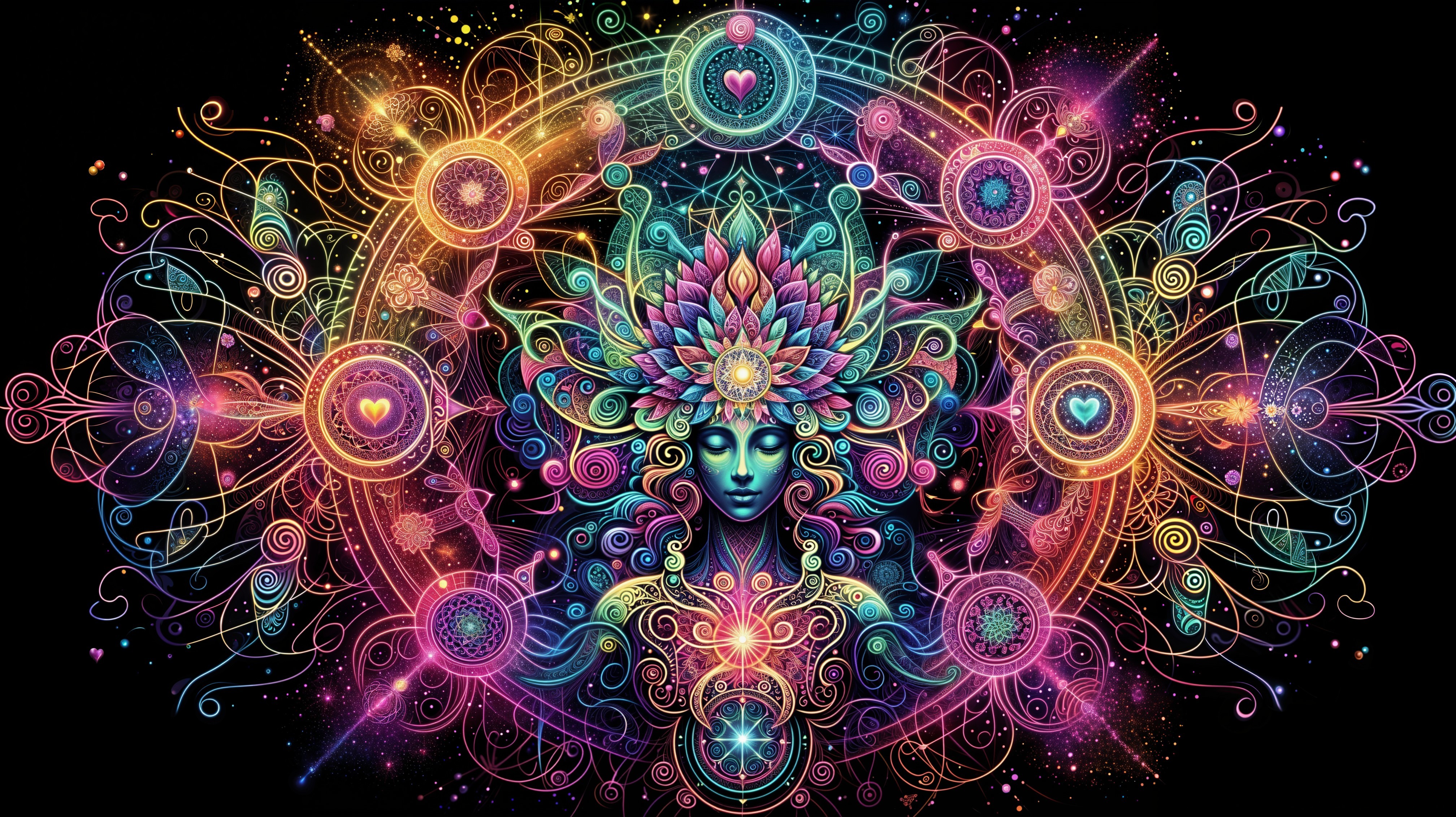 Mystical Figure with Radiant Headdress and Colors