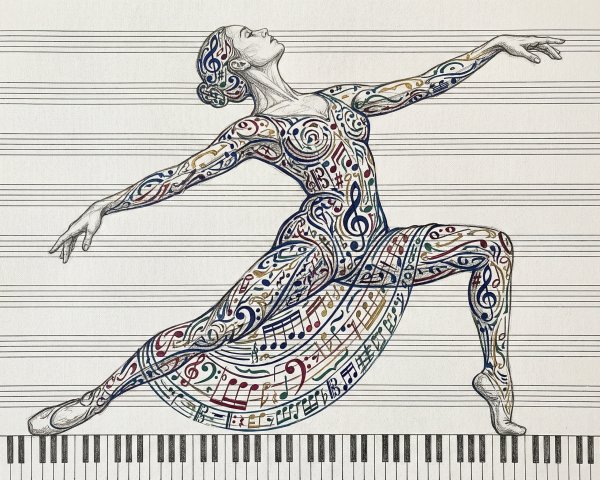 Illustration of a Dancer Composed of Musical Elements