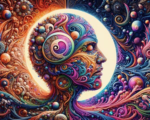 Abstract Profile Surrounded by Colorful Patterns
