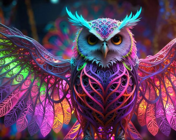 Vibrant Stained Glass Owl with Intricate Patterns
