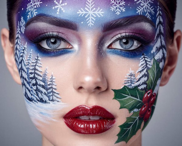 Close-Up of Artistic Winter Wonderland Makeup Design