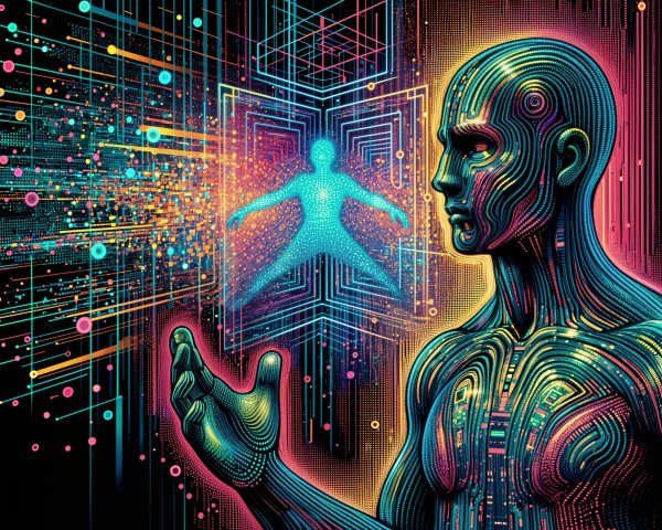Futuristic Humanoid with Circuitry and Digital Data