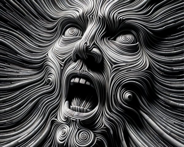 Abstract Face with Exaggerated Features in Monochrome