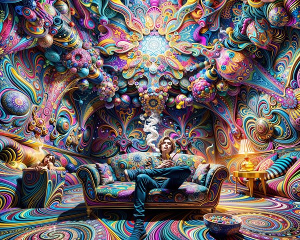 Psychedelic Room with Vibrant Colors and Patterns