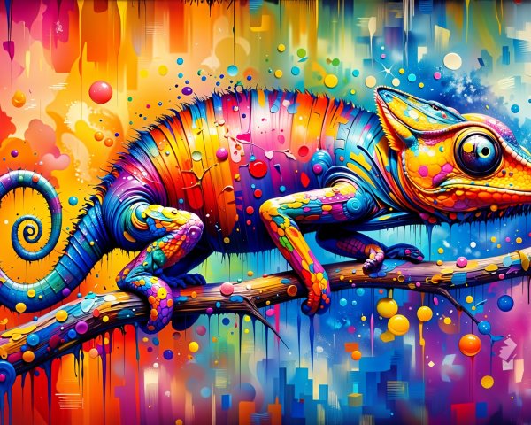 Vibrant Chameleon on a Colorful Branch Background