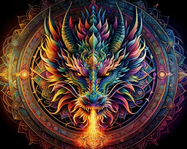 Vibrant Multicolored Dragon Head with Intricate Patterns