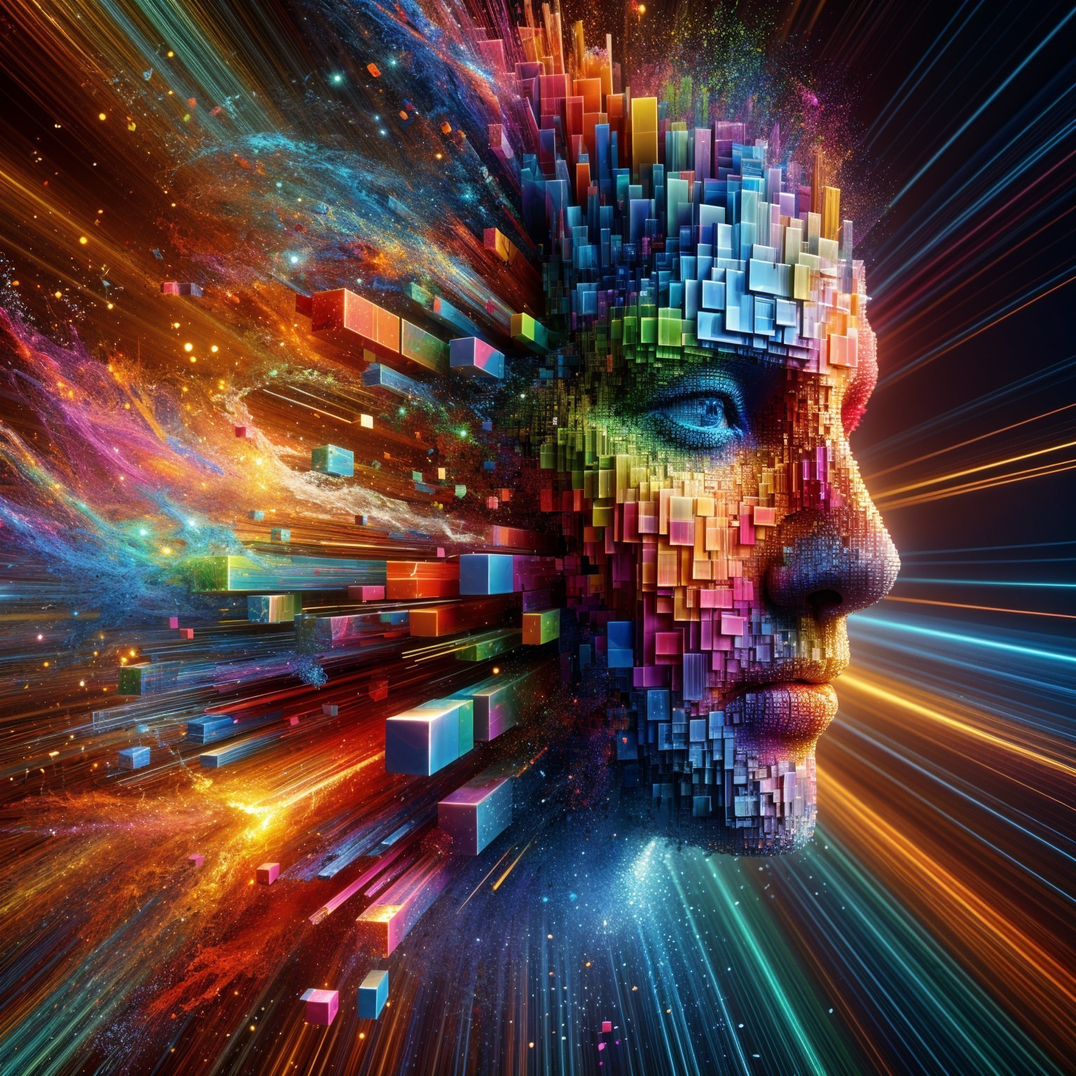 Surreal Portrait of a Colorful Cube Silhouette Face