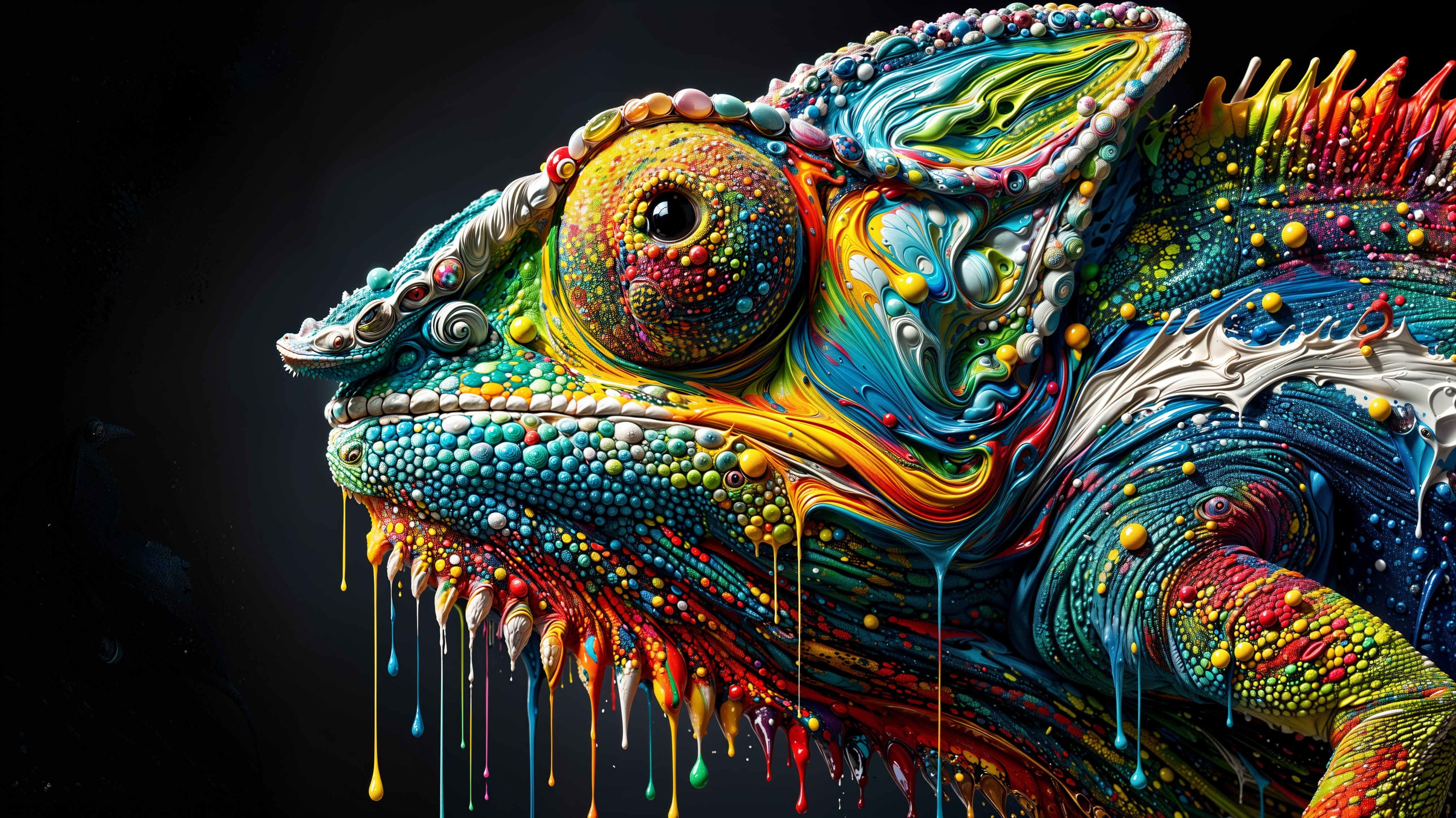 Vibrant Chameleon Art with Colorful Swirling Patterns