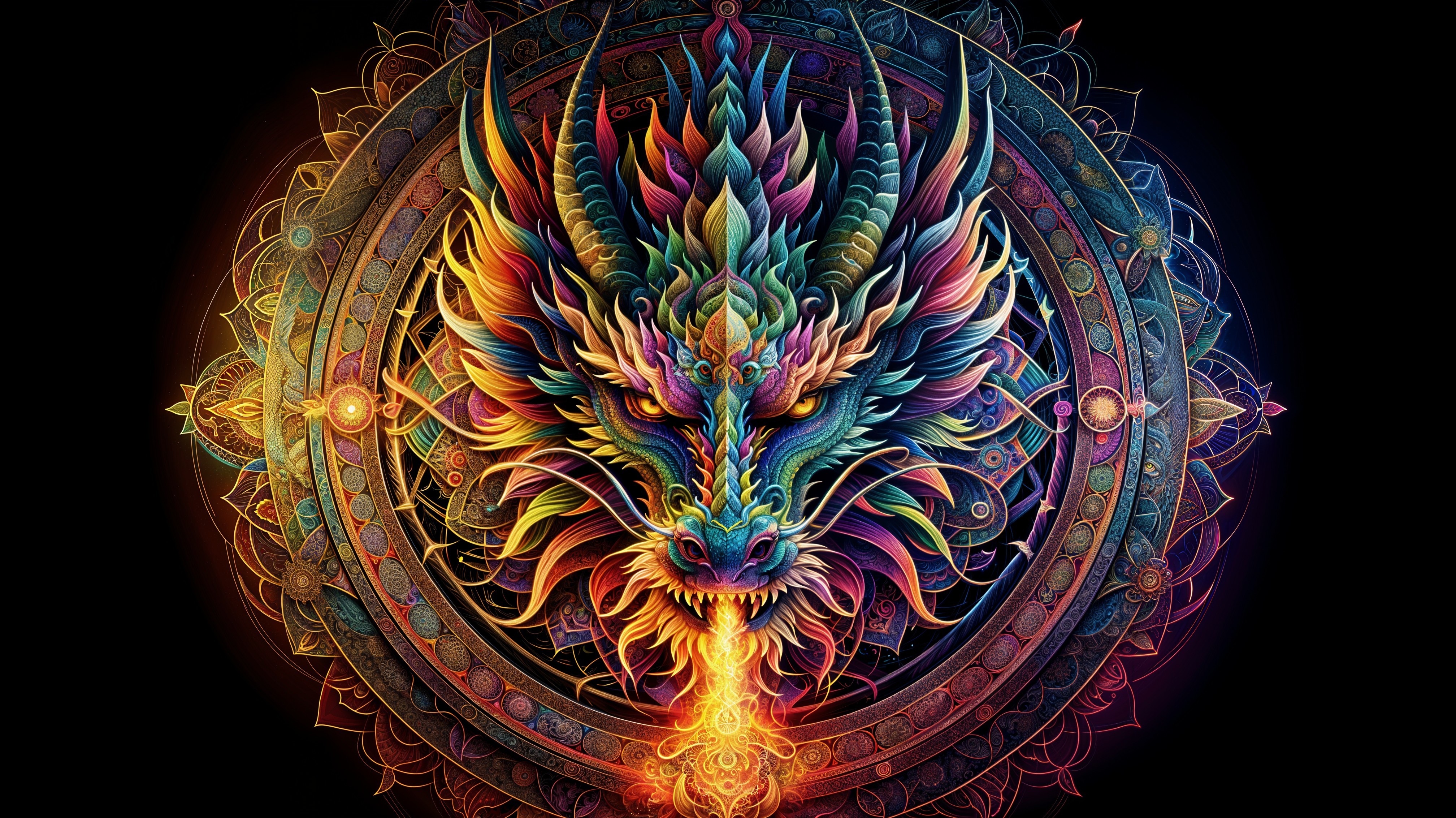 Vibrant Multicolored Dragon Head with Intricate Patterns