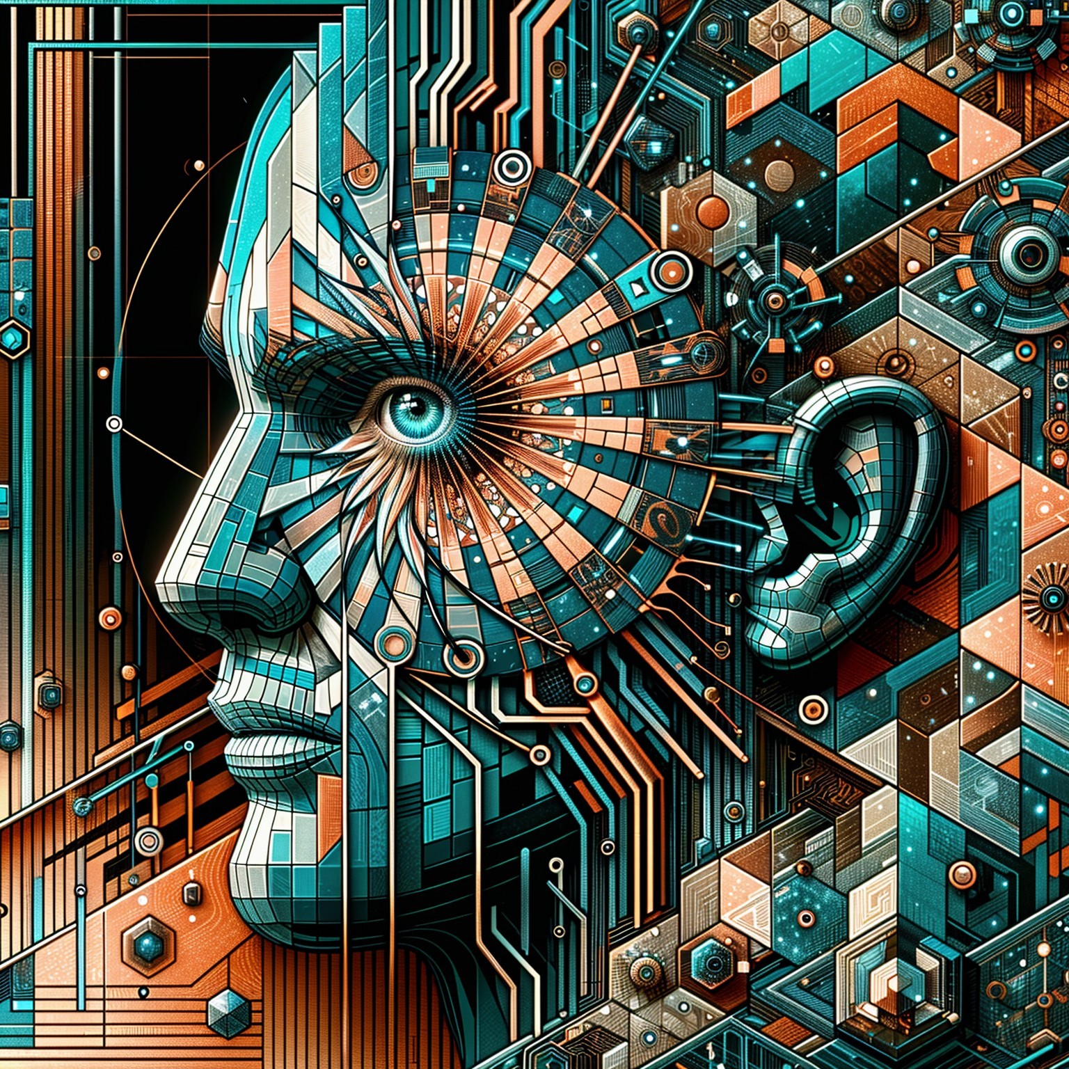 Stylized Human Face with Geometric Patterns and Colors