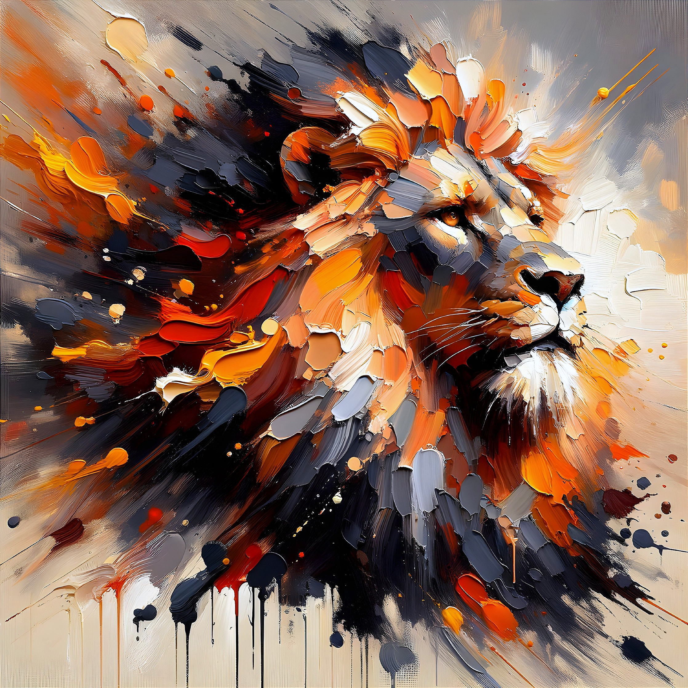 Vibrant Lion's Head Artwork with Dynamic Brushstrokes