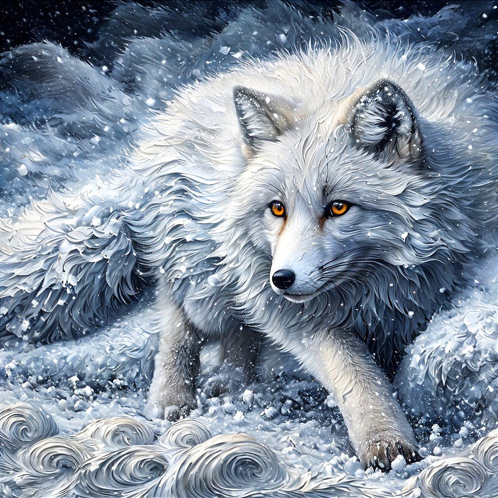 White Fox in Snowy Landscape with Frosted Fur