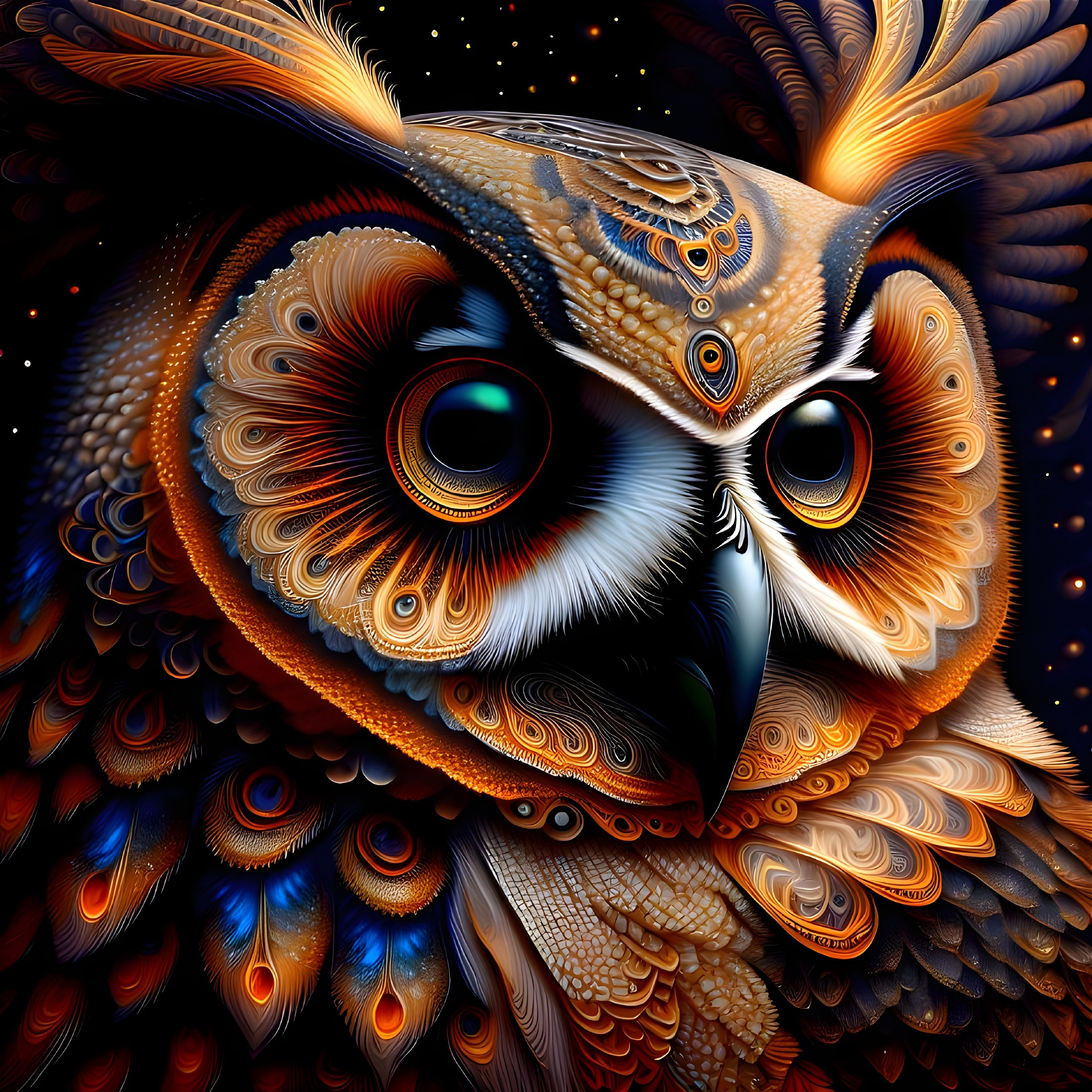 Vibrant Owl with Intricate Feather Patterns and Colors