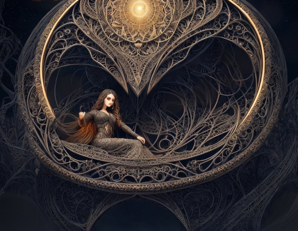 Elegant Figure in Intricate Circular Structure