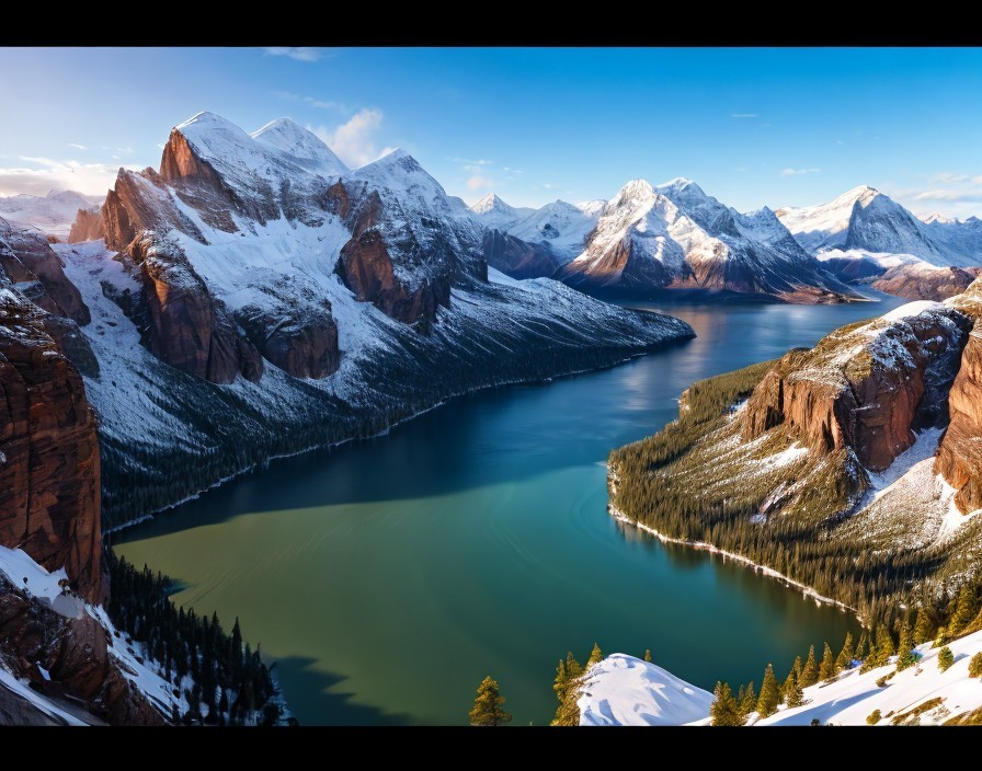 Serene Mountain Lake Surrounded by Snowy Peaks