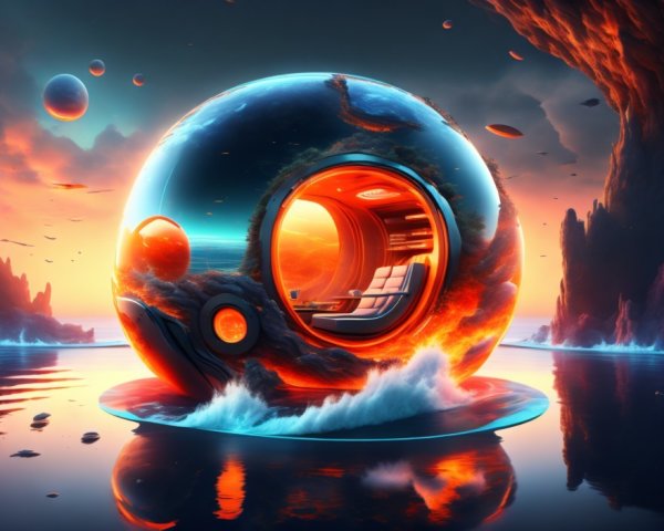 Futuristic Spherical Habitat in Alien Ocean Landscape