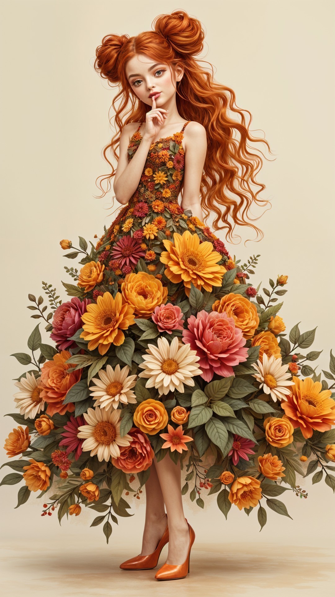 Whimsical Fashion Illustration of a Floral Dress