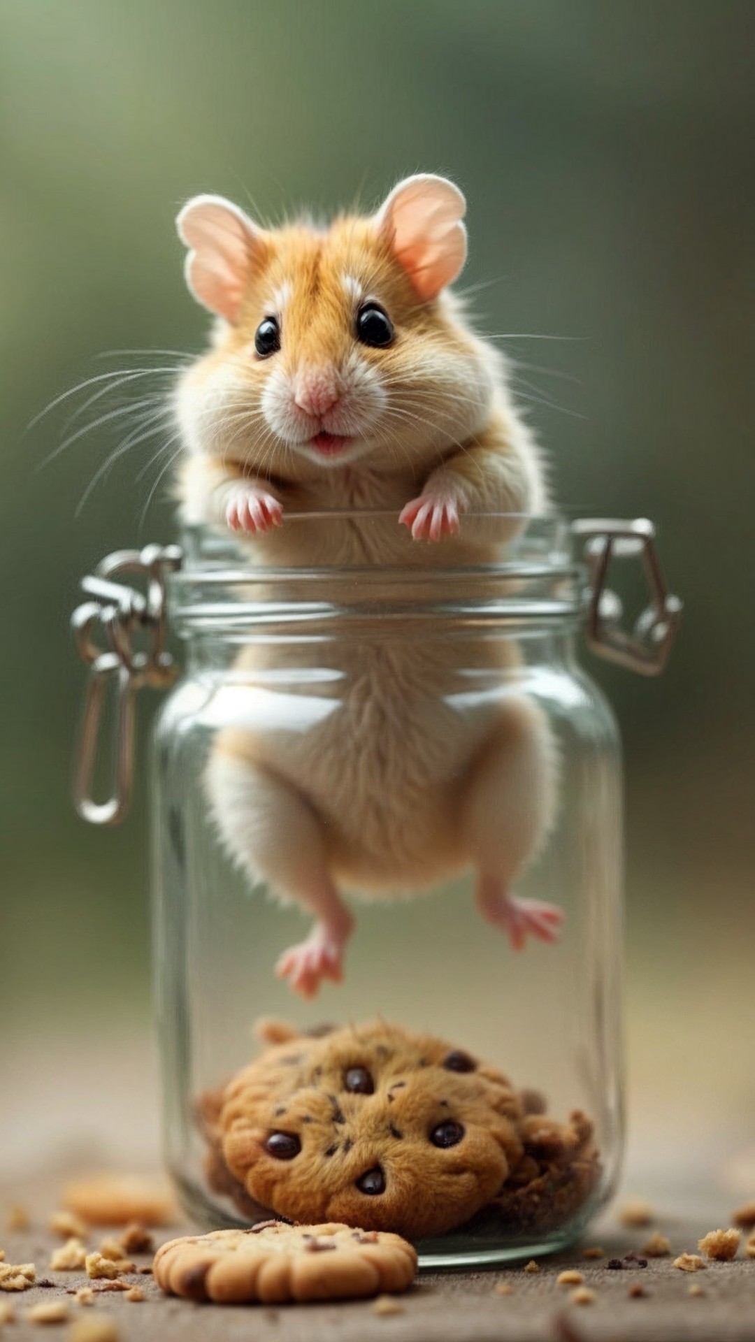 Hamster Reaching for Cookies in Glass Jar