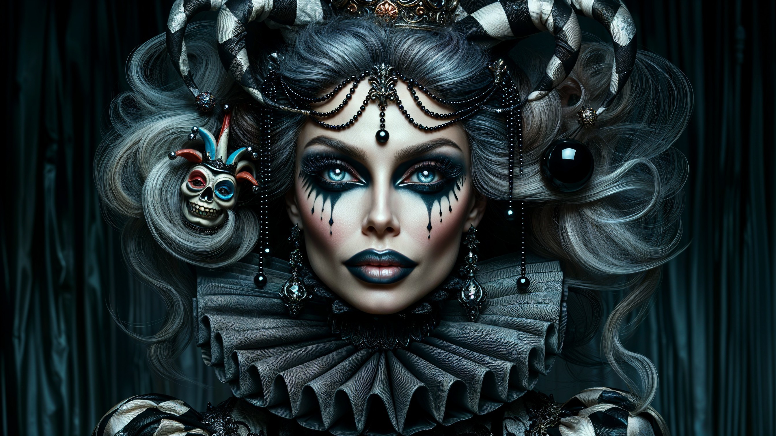 Character with Bold Makeup and Gothic Accessories
