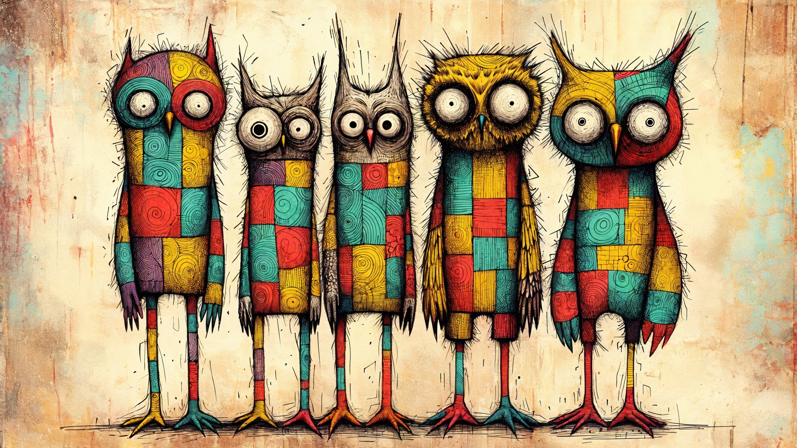 Colorful Cartoon Owls with Playful Expressions