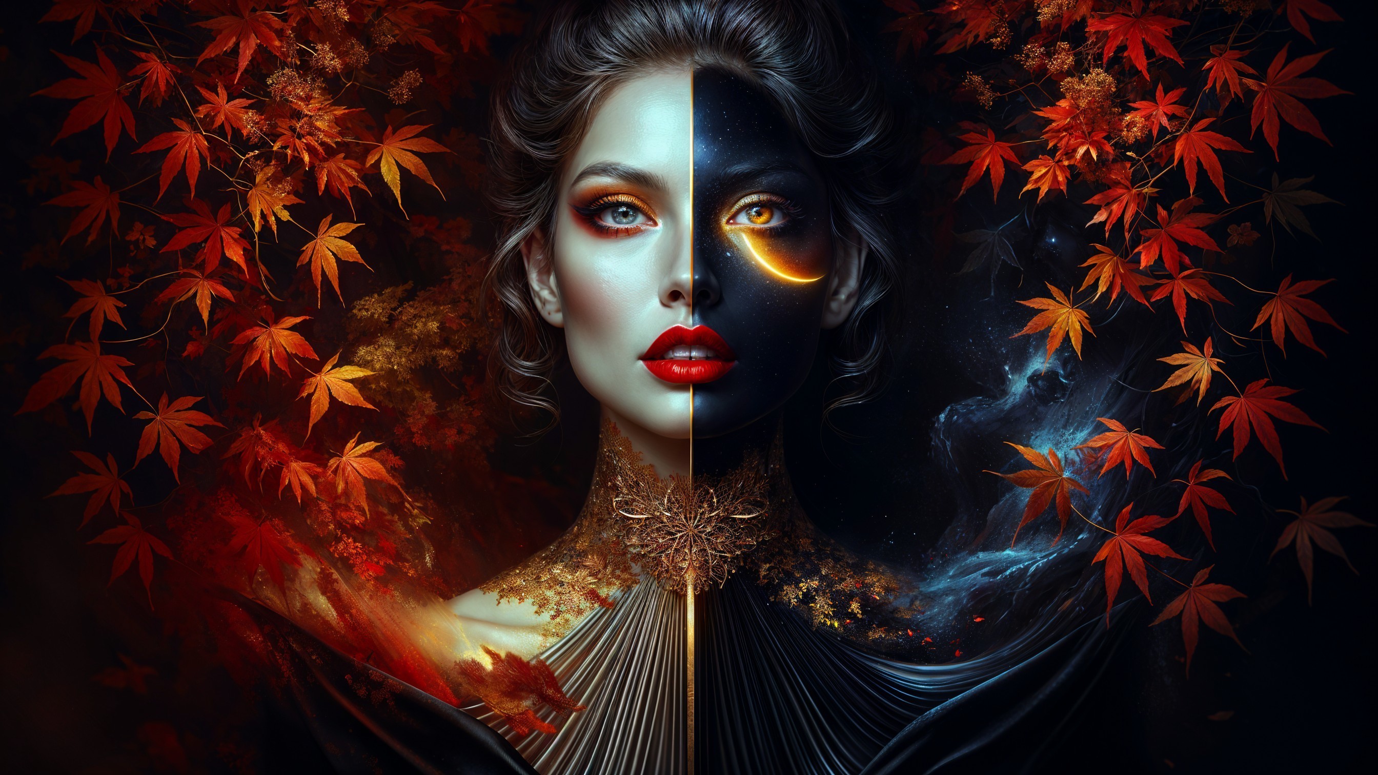 Portrait of a Woman with Split Color Themes