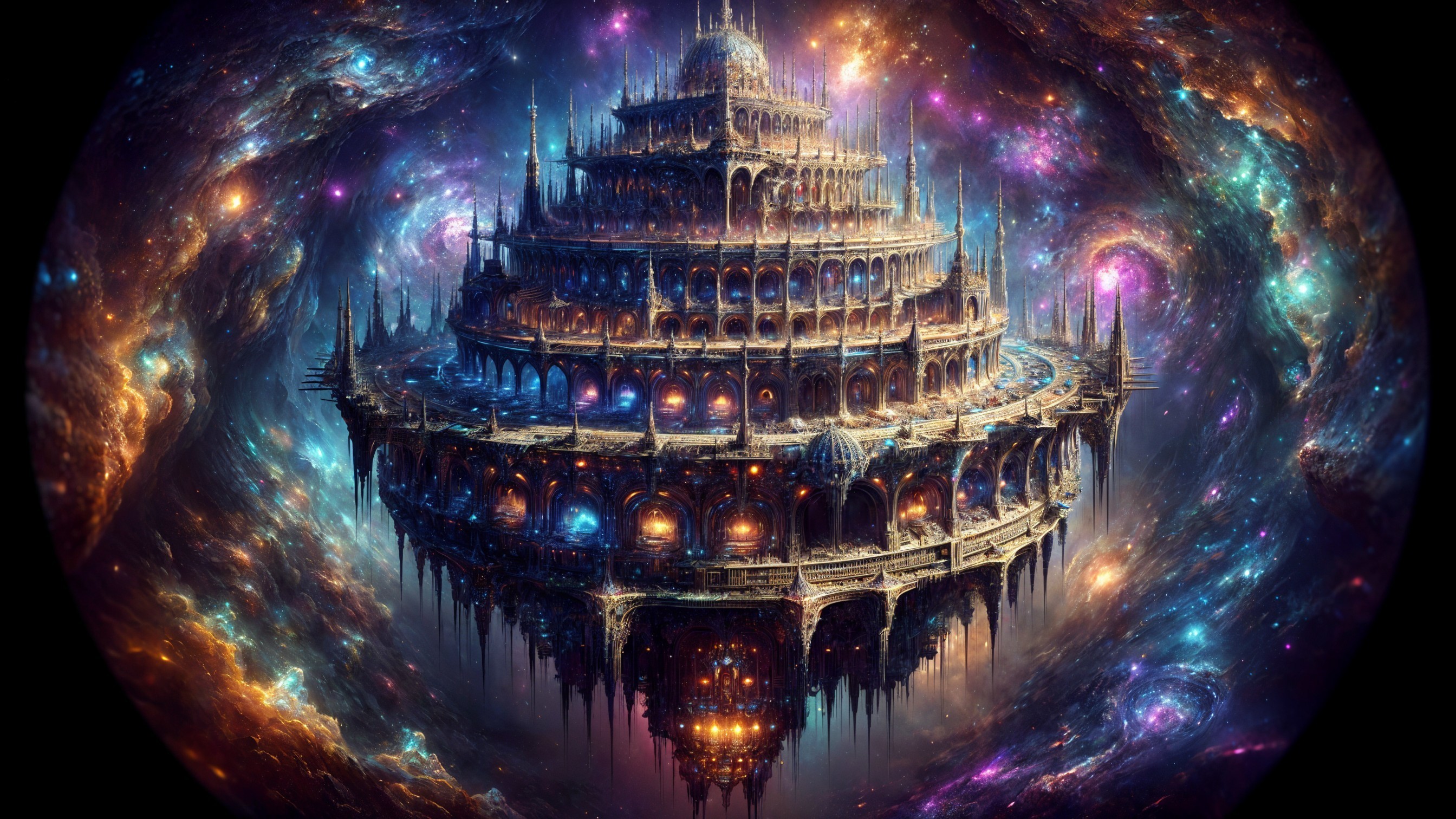 Majestic Floating Structure in a Cosmic Backdrop