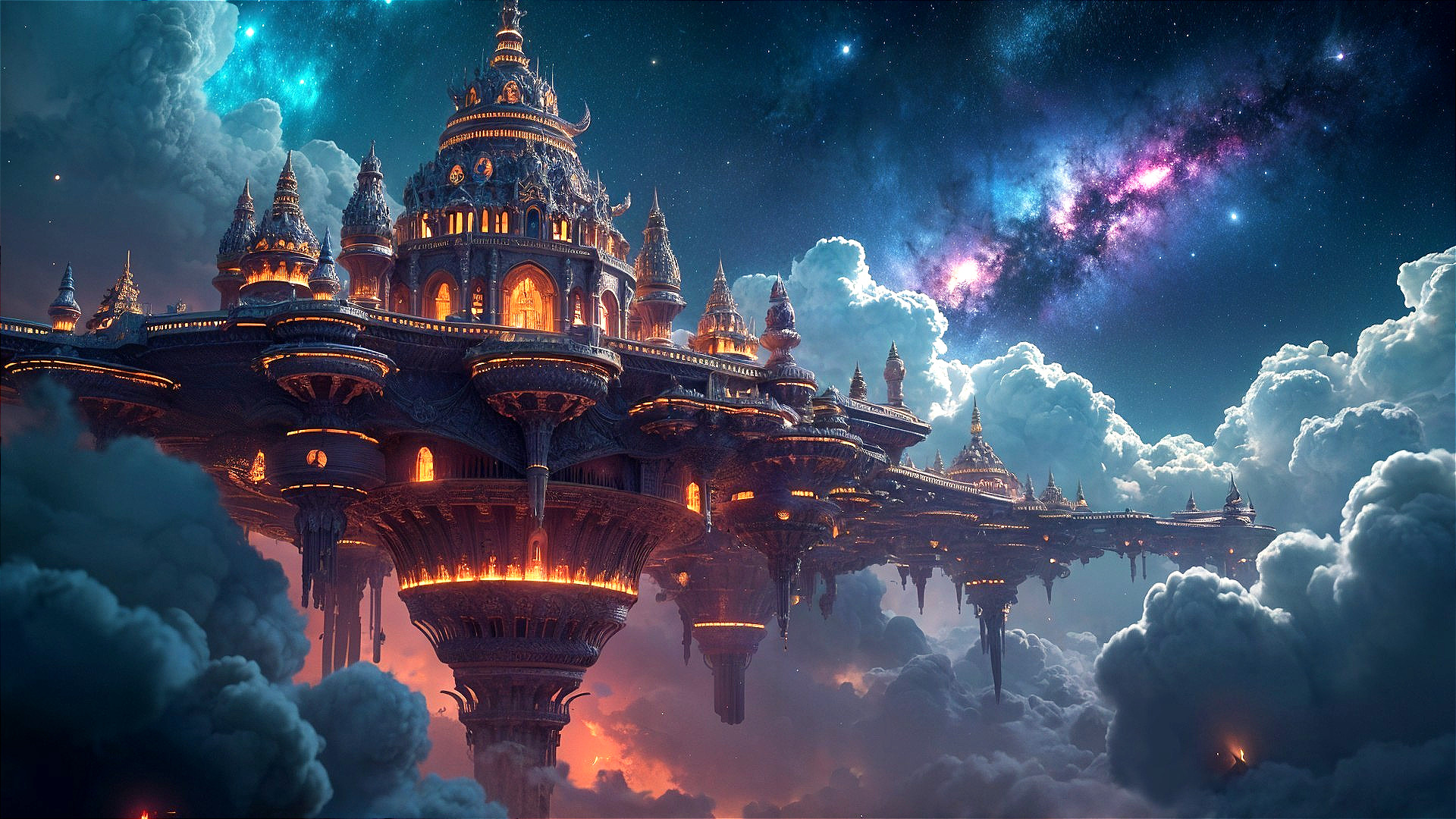 Floating City with Intricate Architecture and Stars