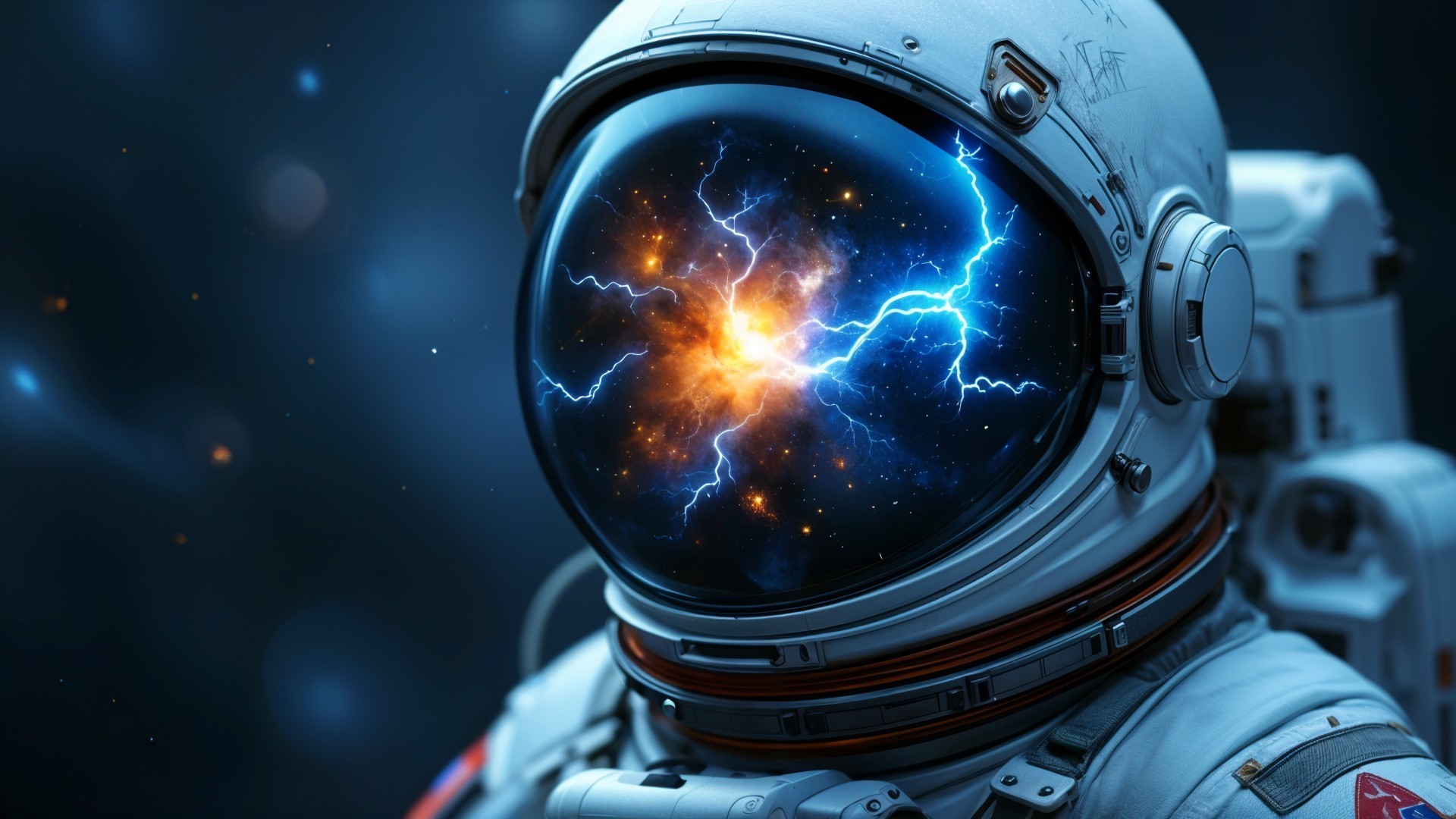 Astronaut in Space Suit with Cosmic Reflection