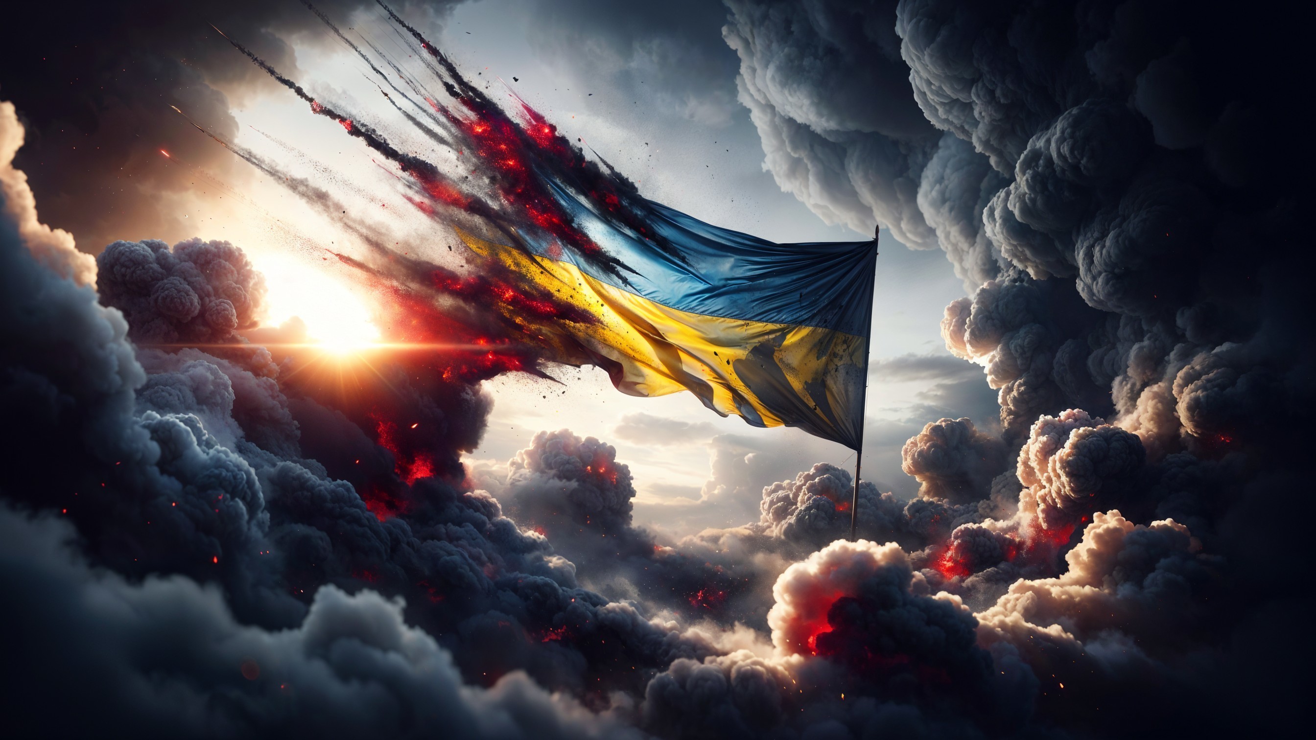Ukrainian Flag in Turbulent Sky Symbolizing Resilience