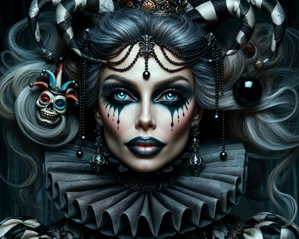 Character with Bold Makeup and Gothic Accessories