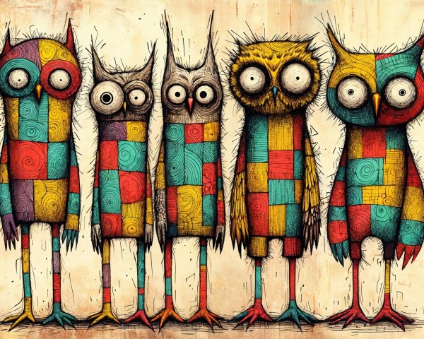 Colorful Cartoon Owls with Playful Expressions