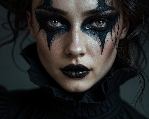 Portrait of a woman with dramatic black makeup and attire