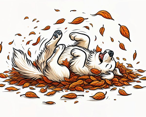 Golden Retriever Playing in Autumn Leaves