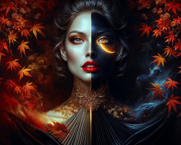 Portrait of a Woman with Split Color Themes