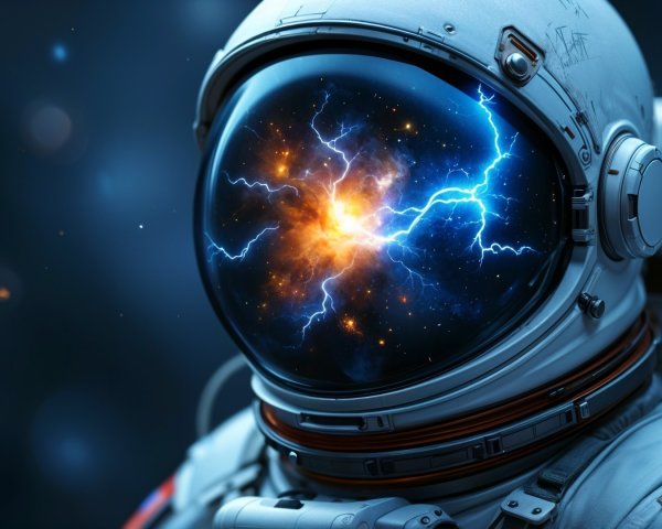 Astronaut in Space Suit with Cosmic Reflection