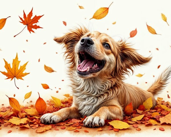 Golden Retriever Puppy Among Colorful Autumn Leaves