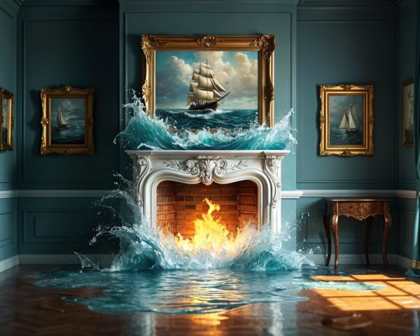 Elegant Room with Turquoise Walls and Dramatic Scene