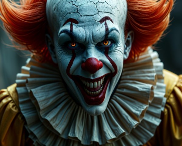 Sinister Clown with Vibrant Hair and Eerie Features