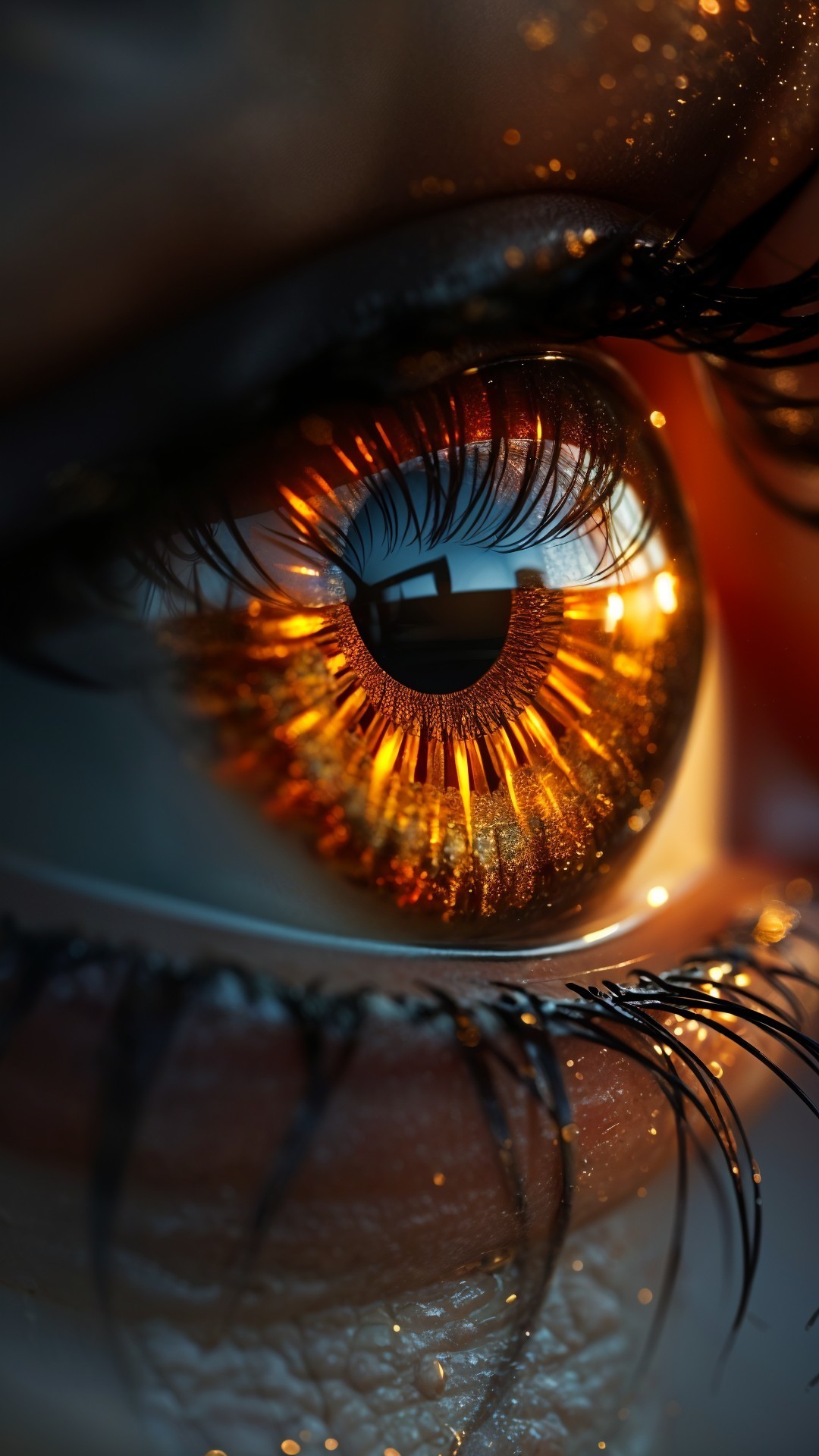 Close-up of an eye with amber and golden hues