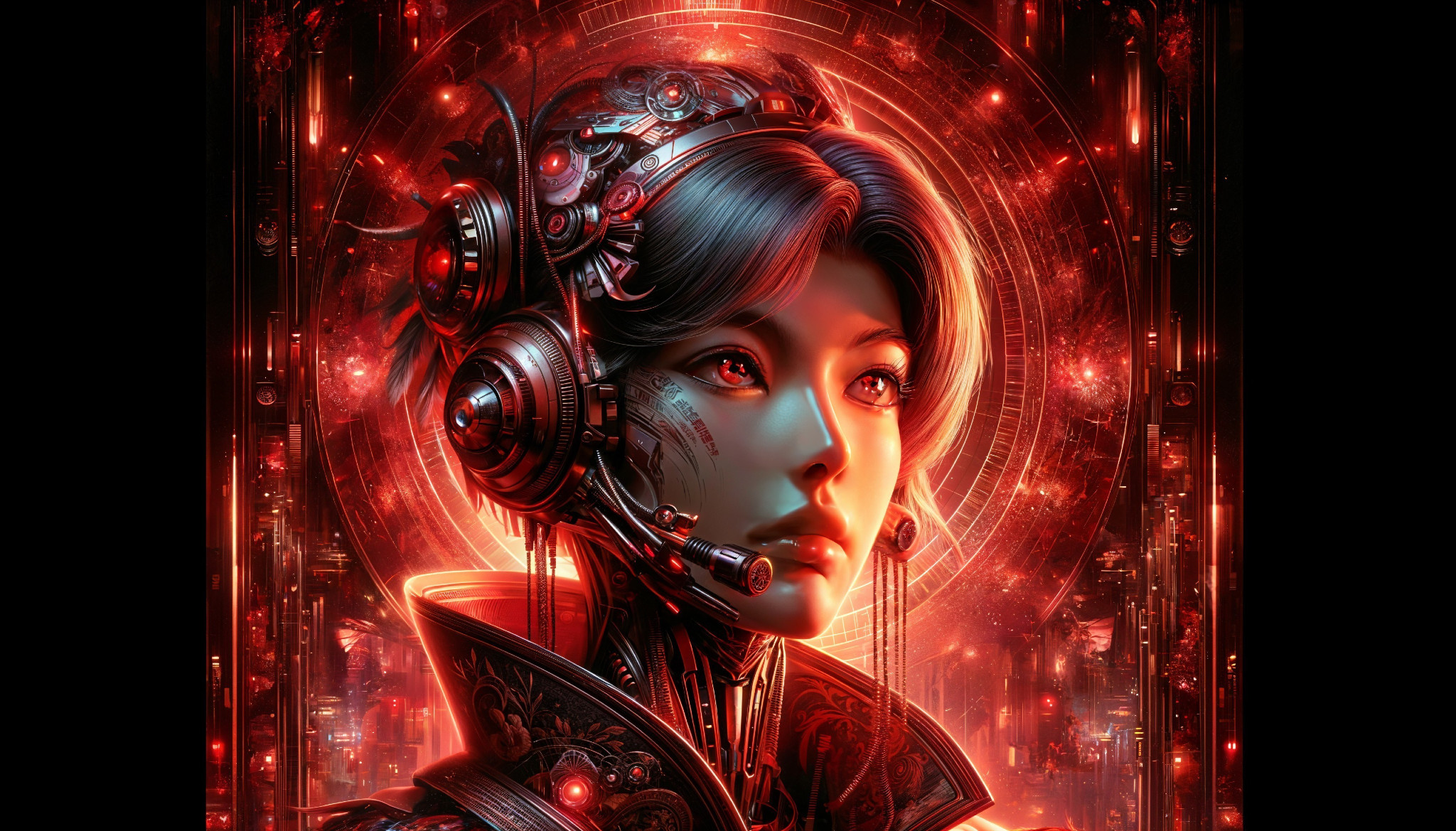 Cybernetic Woman with Robotic Features in Neon Setting