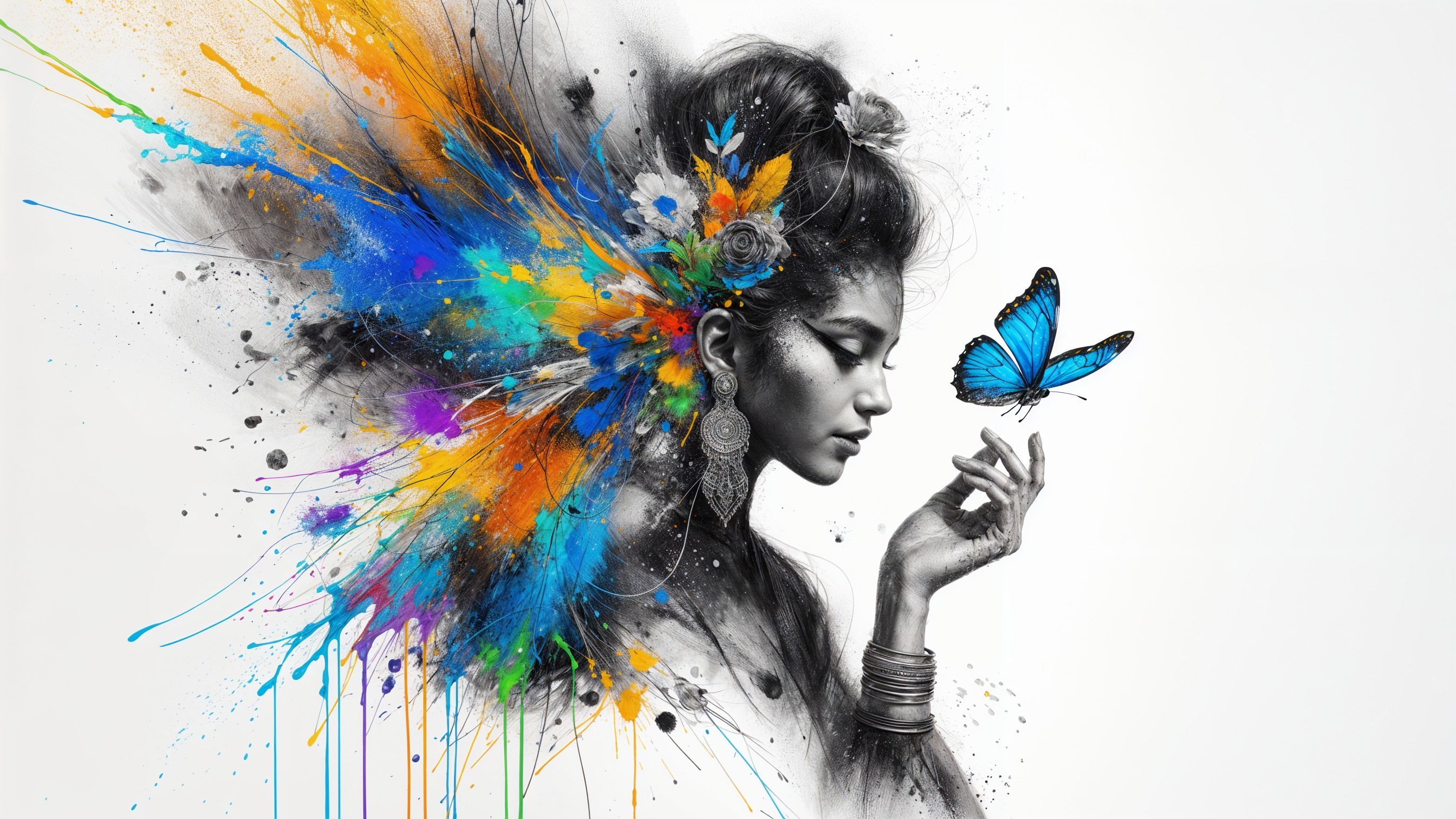 Profile of a Woman with Colorful Floral Elements