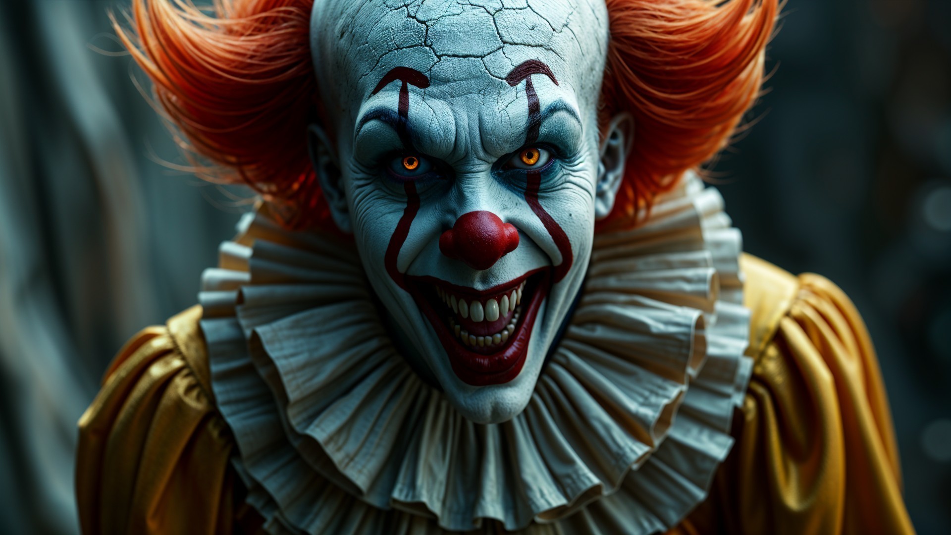 Sinister Clown with Vibrant Hair and Eerie Features