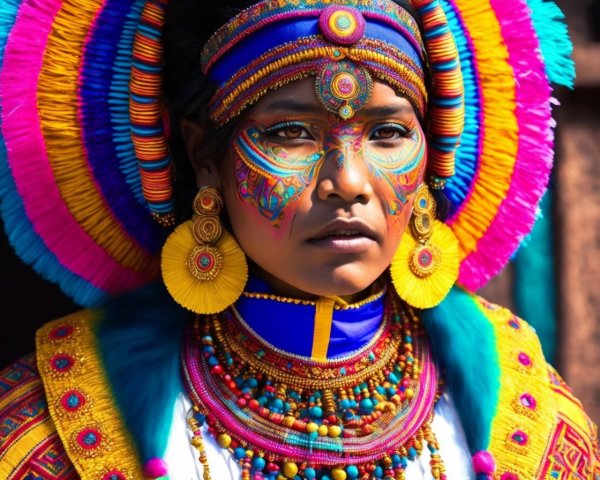 Person in Vibrant Traditional Attire with Face Paint