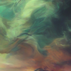 Mystical Landscape with Swirling Sky and Lone Figure